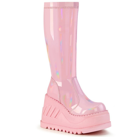 Demonia STOMP-200 Hologram Platform Wedge Knee Boots