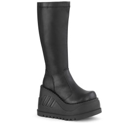 Demonia STOMP-200 Black Vegan Platform Wedge Knee Boots