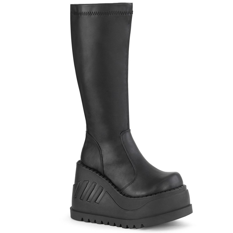 Demonia STOMP-200 Black Vegan Platform Wedge Knee Boots Demonia STOMP-200 Black Vegan Platform Wedge Knee Boots