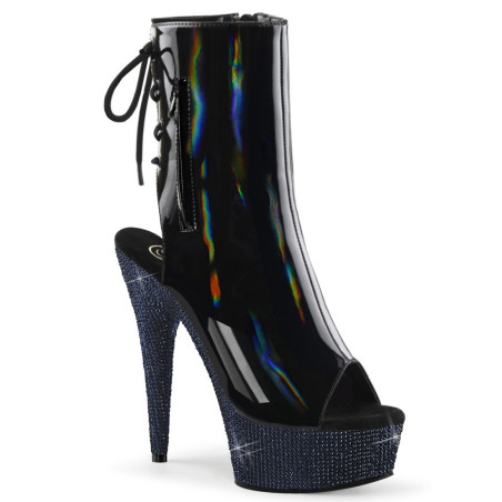 Pleaser BEJEWELED-1018DM-6 Black Hologram Patent Strass