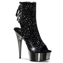 Pleaser DELIGHT-1018RS Black Velvet Pewter Strass Chrom