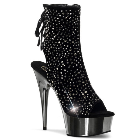 Pleaser DELIGHT-1018RS Black Velvet Pewter Strass Chrom