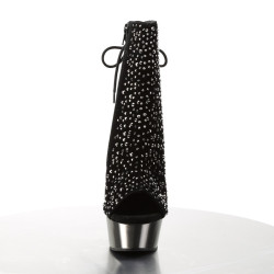 Pleaser DELIGHT-1018RS Black Velvet Pewter Strass Chrom