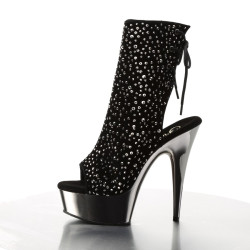 Pleaser DELIGHT-1018RS Black Velvet Pewter Strass Chrom