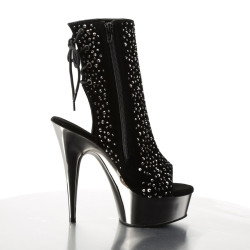 Pleaser DELIGHT-1018RS Black Velvet Pewter Strass Chrom