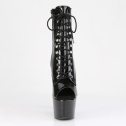 Pleaser ADORE-1021GP Black Glitter Patent Ankle Boots