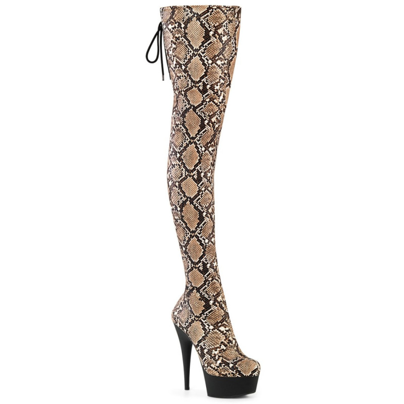 Pleaser DELIGHT-3008SP-BT Tan Brown Snake Print Black Pleaser DELIGHT-3008SP-BT Tan Brown Snake Print Black