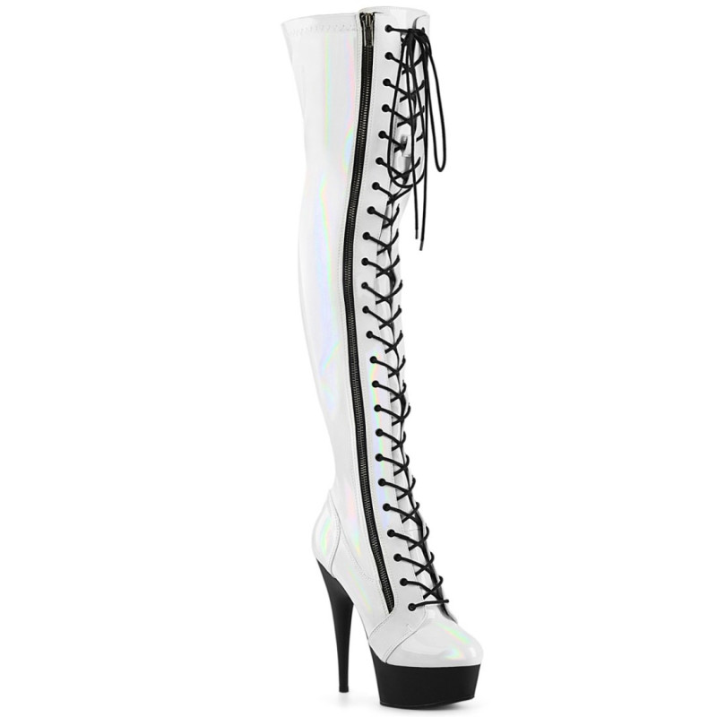 Pleaser DELIGHT-3029 White Hologram Patent Black Sale