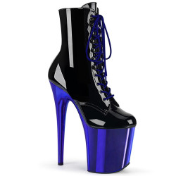Pleaser FLAMINGO-1020 Black Patent Blue Chrome Sale