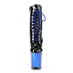 Pleaser FLAMINGO-1020 Black Patent Blue Chrome Sale
