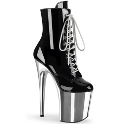 Pleaser FLAMINGO-1020 Black Patent Silver Chrome Sale