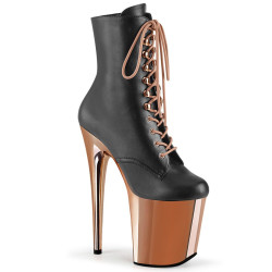 Pleaser FLAMINGO-1020 Black Vegan Leather Rose Gold