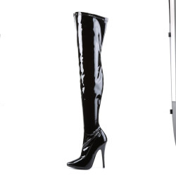 Devious DOMINA-3000 Patent Stiletto Heeled Thigh Boots