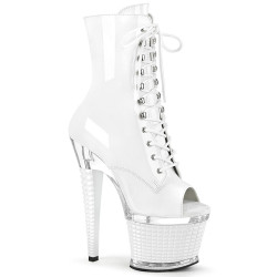Pleaser SPECTATOR-1021 White Patent Transparent Boots