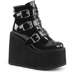 Demonia SWING-105 Black Patent Platform Buckle Boots