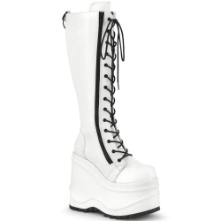 Demonia WAVE-200 White Vegan Platform Wedge Knee Boots