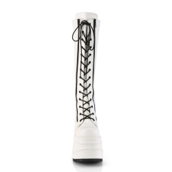 Demonia WAVE-200 White Vegan Platform Wedge Knee Boots