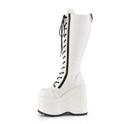 Demonia WAVE-200 White Vegan Platform Wedge Knee Boots