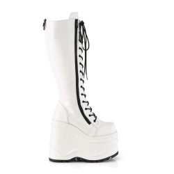 Demonia WAVE-200 White Vegan Platform Wedge Knee Boots
