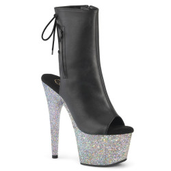 Pleaser ADORE-1018LG Black Vegan Leather Silver Glitter