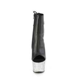 Pleaser ADORE-1018LG Black Vegan Leather Silver Glitter