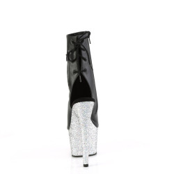 Pleaser ADORE-1018LG Black Vegan Leather Silver Glitter
