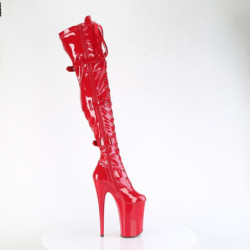 Pleaser INFINITY-3028 Red Buckle Thigh High Boots