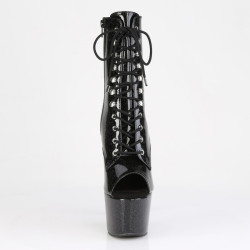 Pleaser ADORE-1021GP Black Glitter Patent Ankle Boots