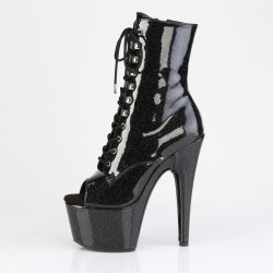 Pleaser ADORE-1021GP Black Glitter Patent Ankle Boots