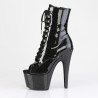 Pleaser ADORE-1021GP Black Glitter Patent Ankle Boots