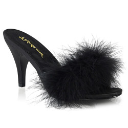 Fabulicious AMOUR-03 Black Feathers Low Heeled Mules
