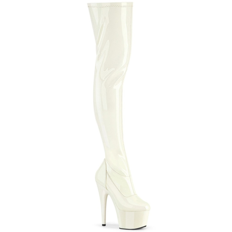 Pleaser ADORE-3000 White Platform Over The Knee Boots