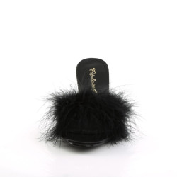 Fabulicious AMOUR-03 Black Feathers Low Heeled Mules