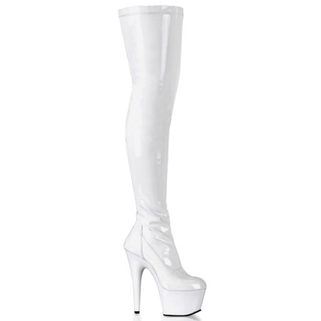 Pleaser ADORE-3000 White Patent Over The Knee Boots