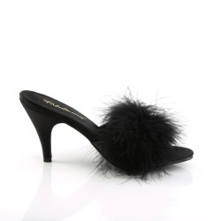 Fabulicious AMOUR-03 Black Feathers Low Heeled Mules