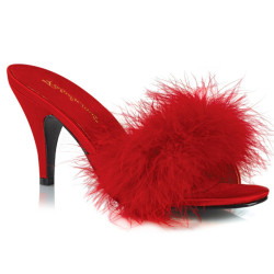 Fabulicious AMOUR-03 Red Feathers Low Heeled Mules Women