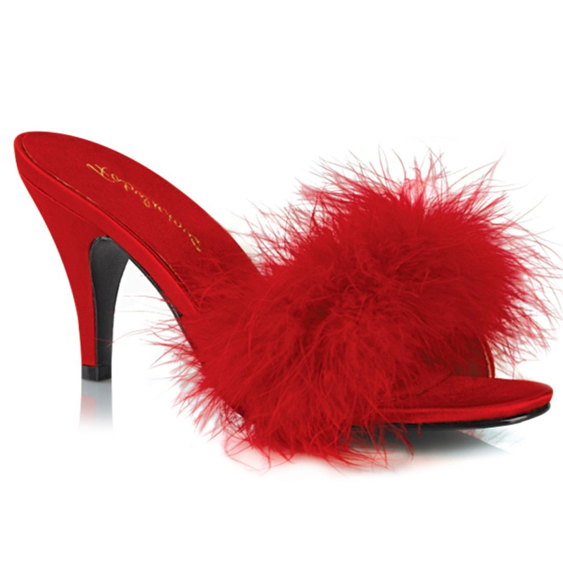 Fabulicious AMOUR-03 Red Feathers Low Heeled Mules Women Fabulicious AMOUR-03 Red Feathers Low Heeled Mules Women