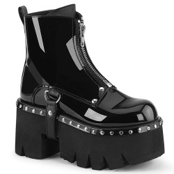 Demonia ASHES-100 Black Patent Platform Women Boots