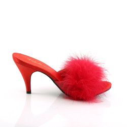 Fabulicious AMOUR-03 Red Feathers Low Heeled Mules Women