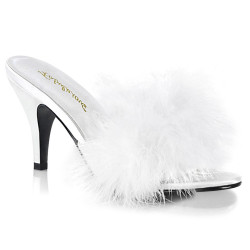 Fabulicious AMOUR-03 White Feathers Low Heeled Mules