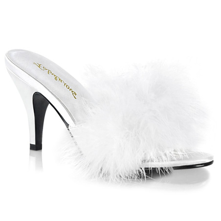 Fabulicious AMOUR-03 White Feathers Low Heeled Mules