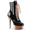 Pleaser DELIGHT-1020 Black Patent Rose Gold Chrome Boots