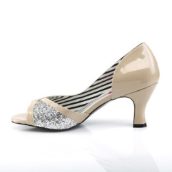 Pleaser Pink Label JENNA-03 Cream Patent Silver Glitter