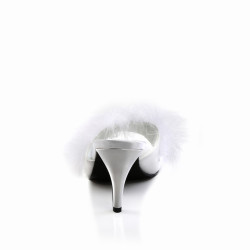 Fabulicious AMOUR-03 White Feathers Low Heeled Mules