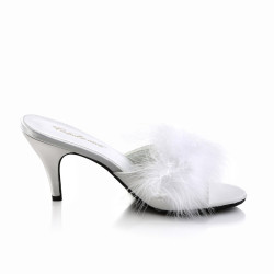 Fabulicious AMOUR-03 White Feathers Low Heeled Mules