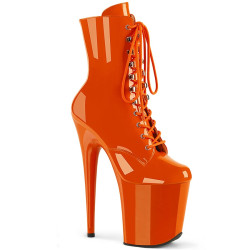 Pleaser FLAMINGO-1020 Orange Patent Heeled Ankle Boots