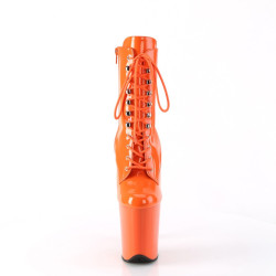 Pleaser FLAMINGO-1020 Orange Patent Heeled Ankle Boots