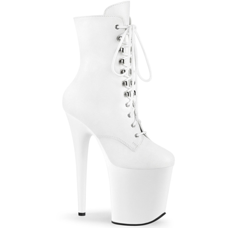 Pleaser FLAMINGO-1020 White Vegan Leather Ankle Boots