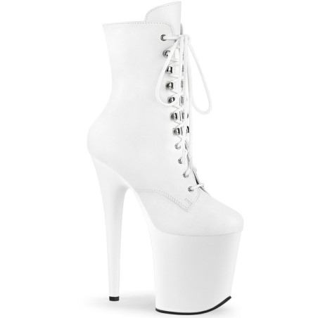 Pleaser FLAMINGO-1020 White Vegan Leather Ankle Boots