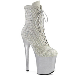 Pleaser FLAMINGO-1020RM Silver Vegan Sude Strass Mesh
